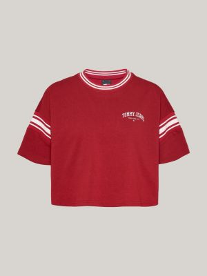 red varsity cropped relaxed t-shirt for women tommy jeans