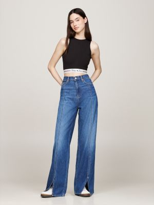 black cutout back crop top for women tommy jeans