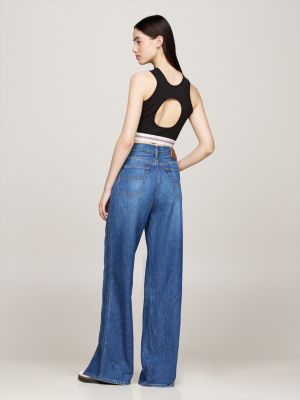 crop top con dettaglio cut out sul retro nero da donne tommy jeans