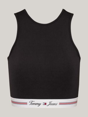 black cutout back crop top for women tommy jeans