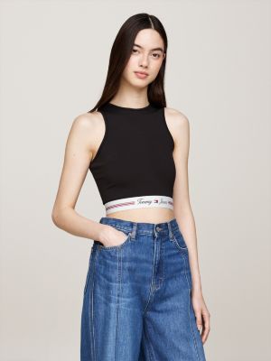 black cutout back crop top for women tommy jeans