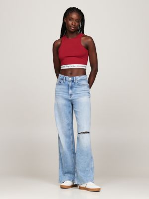 red cutout back crop top for women tommy jeans