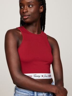 red cutout back crop top for women tommy jeans