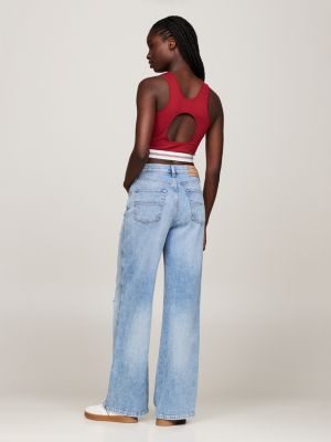 red cutout back crop top for women tommy jeans