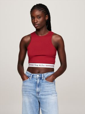 red cutout back crop top for women tommy jeans