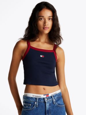 blue tommy badge cropped tank top for women tommy jeans