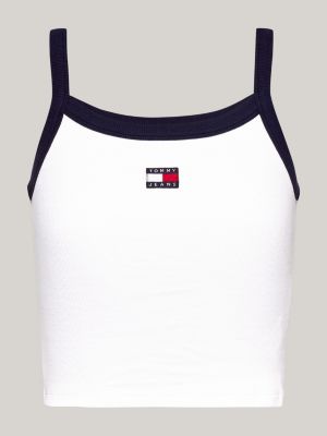 white tommy badge cropped tank top for women tommy jeans