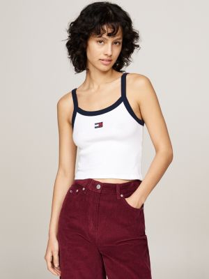 white tommy badge cropped tank top for women tommy jeans