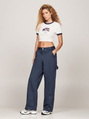 t-shirt crop tj x game day slim fit bianco da donne tommy jeans