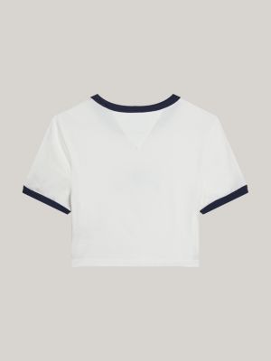 white tj x game day cropped slim t-shirt for women tommy jeans