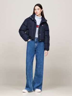 chaqueta alaska acolchada con logo gráfico azul de mujeres tommy jeans