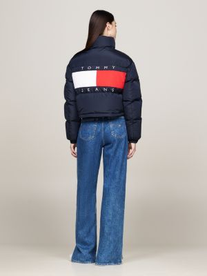 chaqueta alaska acolchada con logo gráfico azul de mujeres tommy jeans