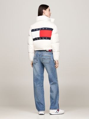 chaqueta alaska acolchada con logo gráfico beige de mujeres tommy jeans