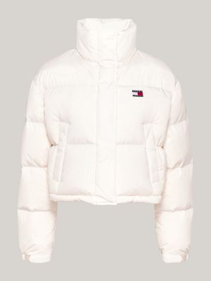 beige back graphic alaska down puffer jacket for women tommy jeans