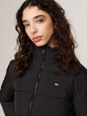 black high-neck zip-thru puffer jacket for women tommy jeans