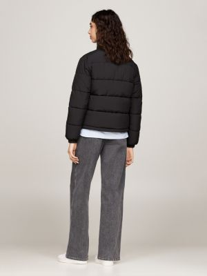 black high-neck zip-thru puffer jacket for women tommy jeans