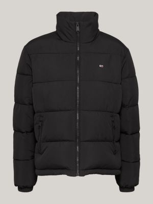 black high-neck zip-thru puffer jacket for women tommy jeans