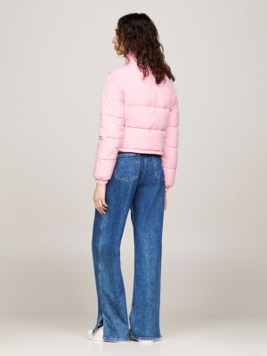 giubbino crop imbottito con zip rosa da donne tommy jeans