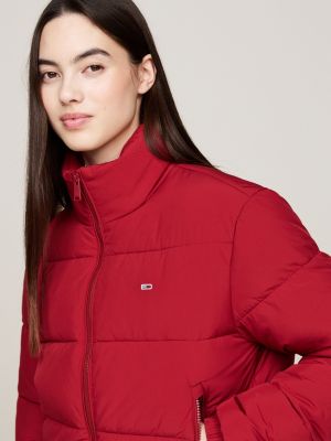 Zip Thru Cropped Puffer Jacket Red Tommy Hilfiger