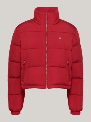 giubbino crop imbottito con zip rosso da donne tommy jeans