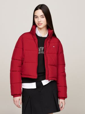 Zip Thru Cropped Puffer Jacket Red Tommy Hilfiger