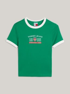 green tommy jeans international games kontrast-t-shirt für damen - tommy hilfiger