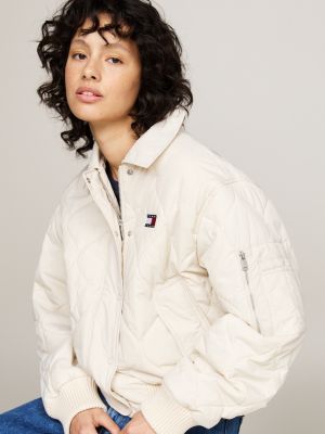 cazadora bomber acolchada que repele el agua beige de mujeres tommy jeans