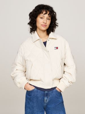 cazadora bomber acolchada que repele el agua beige de mujeres tommy jeans