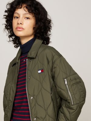 green water repellent onion quilted bomber jacket for women tommy jeans