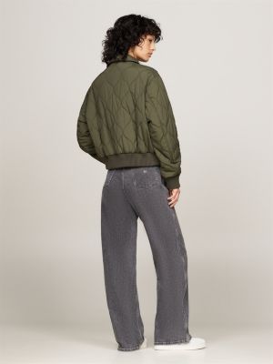 bomber déperlant matelassé vert pour femmes tommy jeans
