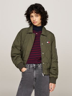 green water repellent onion quilted bomber jacket for women tommy jeans