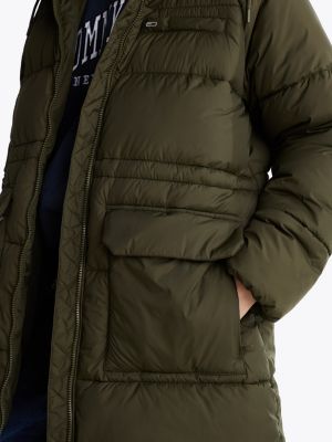 green hooded longline puffer jacket for women tommy jeans