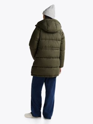 green hooded longline puffer jacket for women tommy jeans