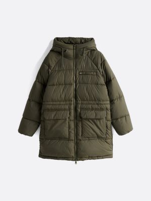 green hooded longline puffer jacket for women tommy jeans