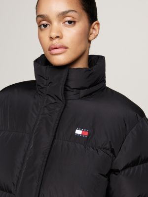 black down hooded longline alaska puffer coat for women tommy jeans