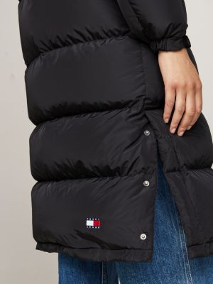 black down hooded longline alaska puffer coat for women tommy jeans