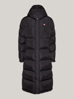 black down hooded longline alaska puffer coat for women tommy jeans