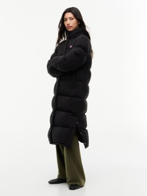 schwarz langer alaska puffer-daunenmantel für damen - tommy jeans