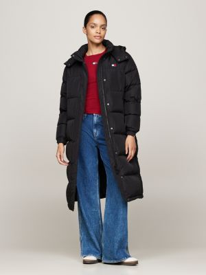 schwarz longline alaska puffer-daunenjacke mit kapuze für damen - tommy jeans