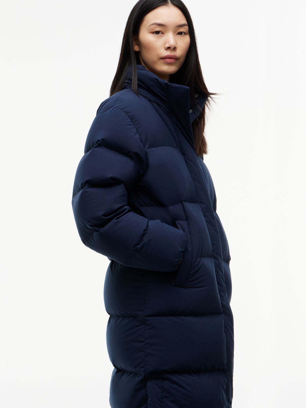 Down Longline Alaska Puffer Coat — Blue