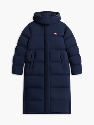 blue down longline alaska puffer coat for women tommy jeans