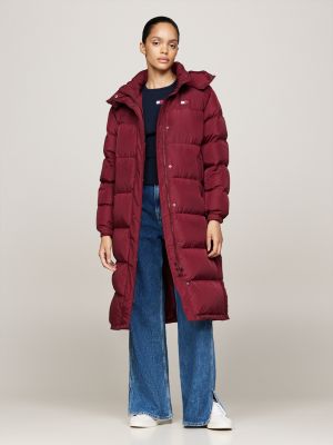 red longline alaska puffer-daunenjacke mit kapuze für damen - tommy jeans