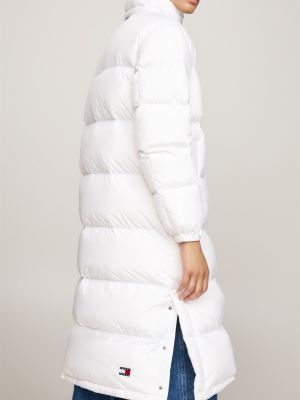 grey down hooded longline alaska puffer coat for women tommy jeans