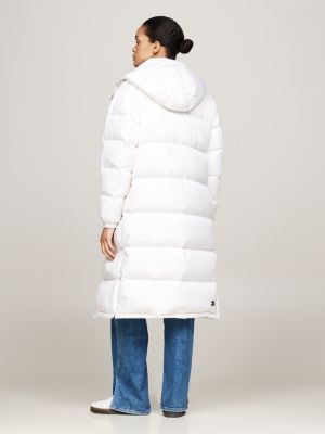 grey down hooded longline alaska puffer coat for women tommy jeans