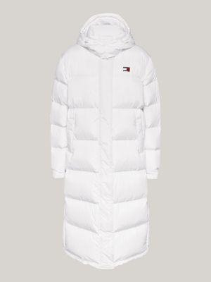 grey down hooded longline alaska puffer coat for women tommy jeans