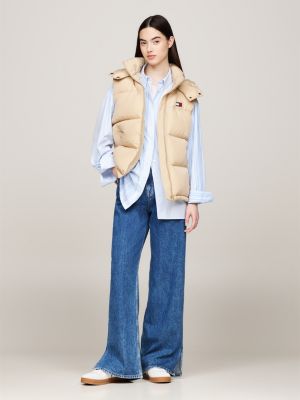 beige down hooded alaska puffer vest for women tommy jeans