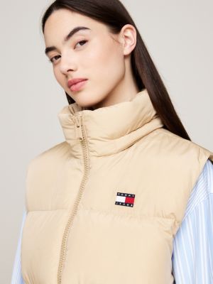 beige down hooded alaska puffer vest for women tommy jeans