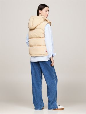 beige down hooded alaska puffer vest for women tommy jeans