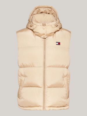 beige down hooded alaska puffer vest for women tommy jeans