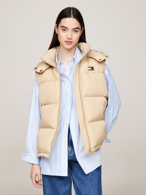 beige alaska puffer-daunenweste mit kapuze für damen - tommy jeans